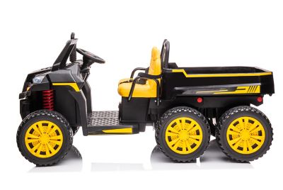 Image showing  24V 6 Wheeler Tractor Trailer 2-Seater Ride-On Toy with Dump Cart, Black