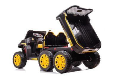 Image showing 8 th Freddo 24V 6 Wheeler Tractor Trailer 2-Seater Ride-On Toy with Dump Cart, Black