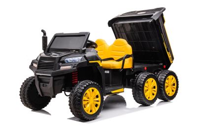 Image showing 9 th Freddo 24V 6 Wheeler Tractor Trailer 2-Seater Ride-On Toy with Dump Cart, Black