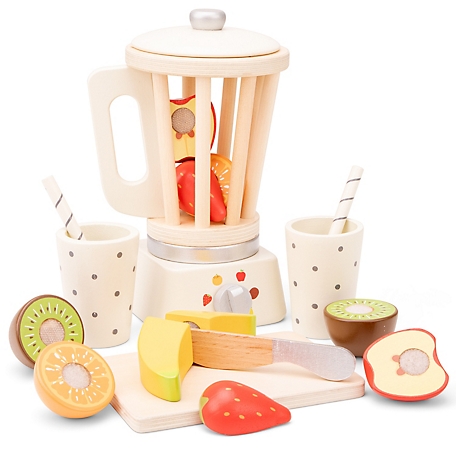 New Classic Toys 10708 Wooden Pretend Play Kids Smoothie Maker Set Cooking Simulation Educational Color Perception Toy for Preschool Age Toddlers Boys