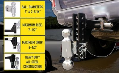 Image showing  2 in. Receiver Adjustable Dual Ball Mount with 2 in. and 2-5/16 in. Ball, 6.5 in. Drop, 12,000 lb. Capacity