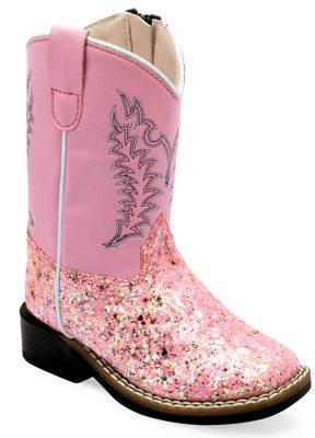 Old West Toddler's All Over Leatherette Material Broad Square Toe Boots