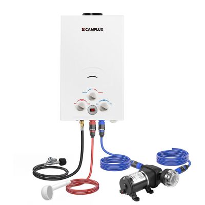 Camplux 2.64 GPM 68,000 BTU Outdoor Portable Propane Tankless Water Heater With 12V Water Pump Kit,White