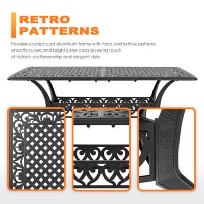 Image showing  60 in. x 36 in. Cast-Aluminum Rectangular Dining Table with Umbrella Hole