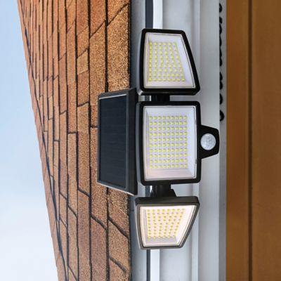 Image showing  Toolless Easy-Install 1,000-Lumen Gutter-Mount Triple-Head Solar Security Light, Black