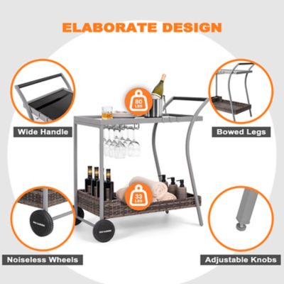 Image showing 6 th Nuu Garden 2-Tier Wicker Bar Cart