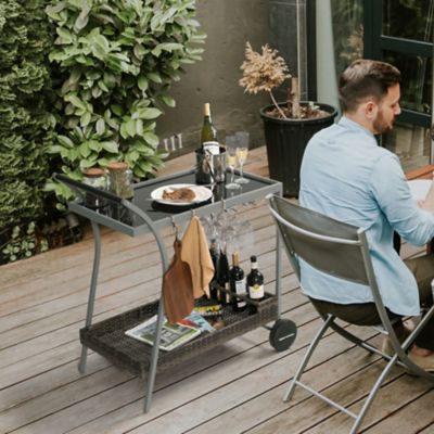 Image showing 9 th Nuu Garden 2-Tier Wicker Bar Cart