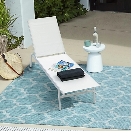 Nuu Garden Outdoor Textilene Chaise Lounge with 6-Position Adjustable Backrest, White