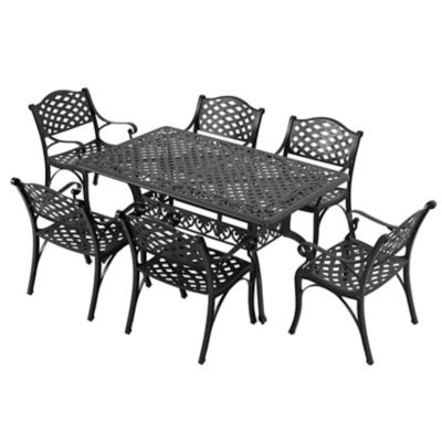 Nuu Garden Patio 7-Piece Cast Aluminum Dining Set, Vintage Patterns