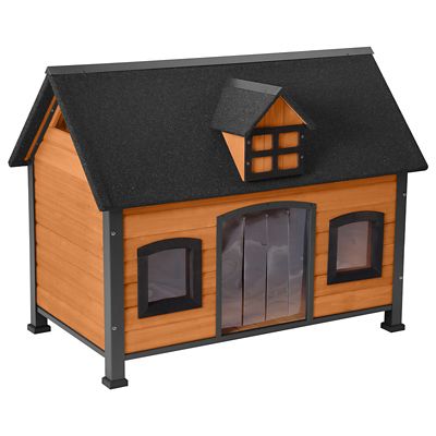 Aivituvin Premium Indoor/Outdoor Wooden Dog House with Iron Frame and Asphalt Roof