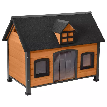 Aivituvin Premium Indoor/Outdoor Wooden Dog House with Iron Frame and Asphalt Roof Dog Houses