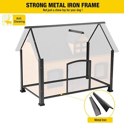 Image showing  Premium Indoor/Outdoor Wooden Dog House with Iron Frame and Asphalt Roof