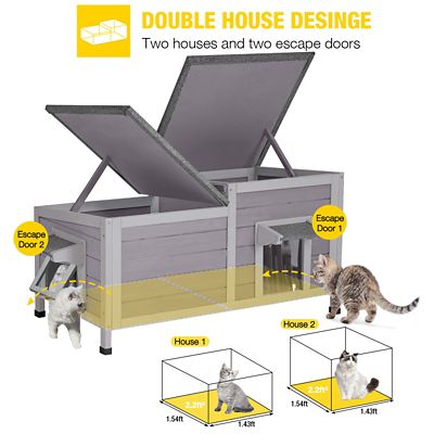 Image showing  2-Room Outdoor Wooden Feral Cat House