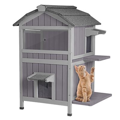 Aivituvin AIR94 Two Tier Wooden Cat House for Feral Cats