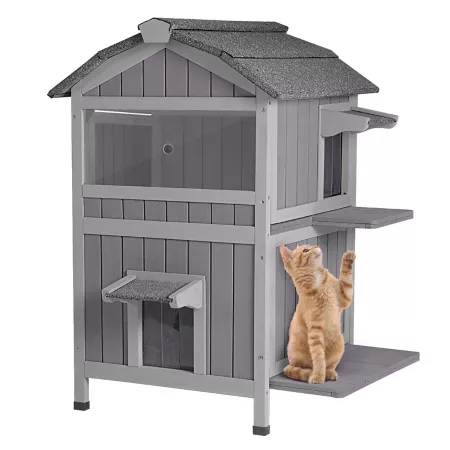 Aivituvin 2-Tier Indoor/Outdoor Wooden Wild Cat Kennel Outdoor Cat Houses