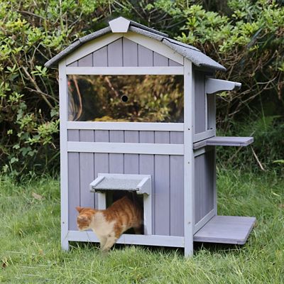 Image showing  2-Tier Indoor/Outdoor Wooden Feral Cat House