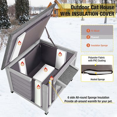Image showing  Insulated Indoor/Outdoor Wooden Cat House with Soft Liner and Waterproof Roof