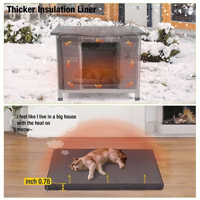 Image showing  Insulated Indoor/Outdoor Wooden Cat House with Soft Liner and Waterproof Roof