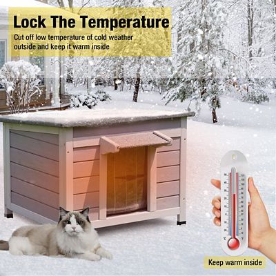 Image showing  Insulated Indoor/Outdoor Wooden Cat House with Soft Liner and Waterproof Roof