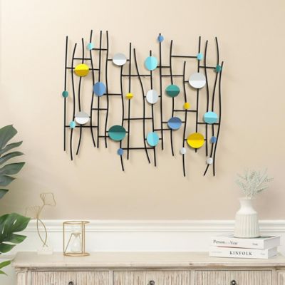 Image showing  Multi-Color Discs & Black Ladder Metal Abstract Wall Decor