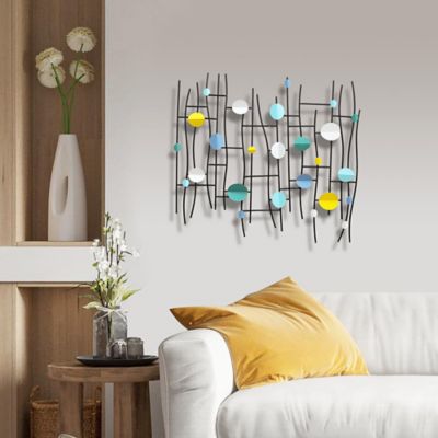 Image showing  Multi-Color Discs & Black Ladder Metal Abstract Wall Decor