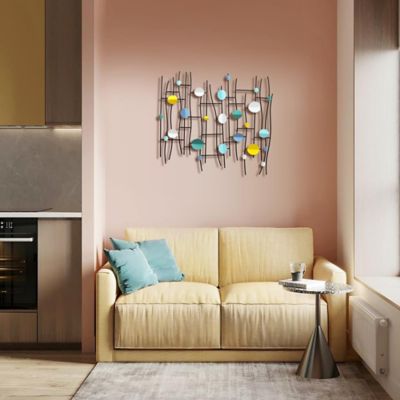 Image showing  Multi-Color Discs & Black Ladder Metal Abstract Wall Decor