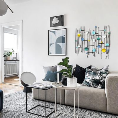 Image showing  Multi-Color Discs & Black Ladder Metal Abstract Wall Decor