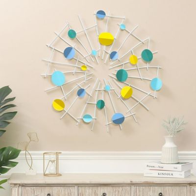 Image showing 1 th LuxenHome Multi-Color Discs & White Web Metal Abstract Wall Decor
