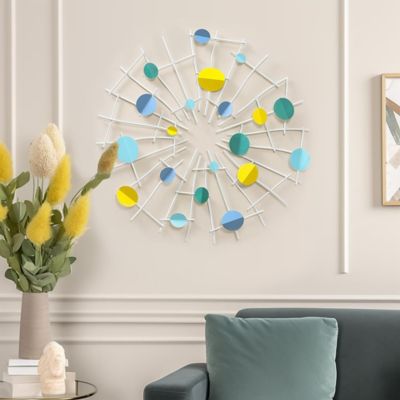 Image showing 2 th LuxenHome Multi-Color Discs & White Web Metal Abstract Wall Decor