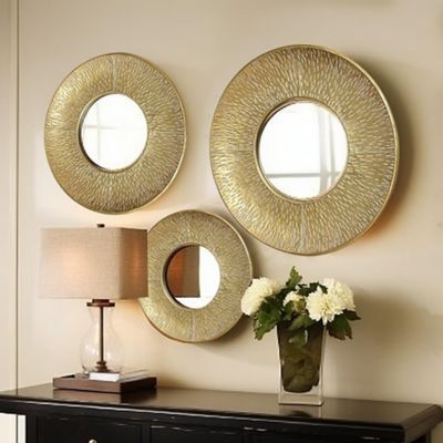 Image showing  3 pc. Gold Metal Round Wall Mirror Set
