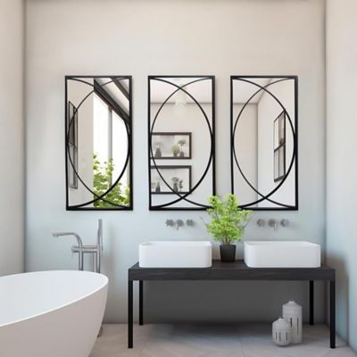 LuxenHome 3 pc. Black Metal Rectangular Wall Mirror Set,