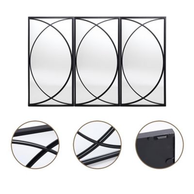 Image showing 5 th LuxenHome 3 pc. Black Metal Rectangular Wall Mirror Set