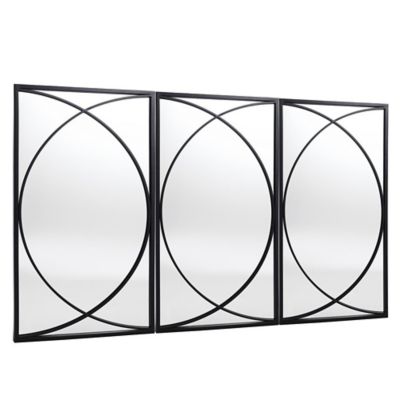 Image showing 7 th LuxenHome 3 pc. Black Metal Rectangular Wall Mirror Set