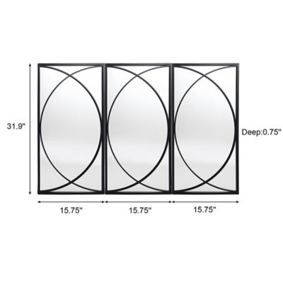 Image showing 9 th LuxenHome 3 pc. Black Metal Rectangular Wall Mirror Set