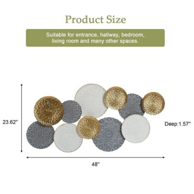 Image showing 9 th LuxenHome 48 in. W Connected Circles Metal Wall Decor Sculpture