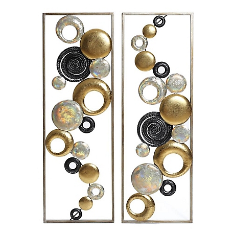 LuxenHome Set of 2 Modern Multi-Color Abstract Metal Wall Decor Panels