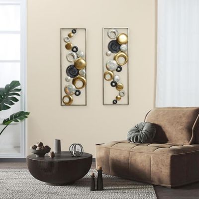 Image showing  Set of 2 Modern Multi-Color Abstract Metal Wall Decor Panels