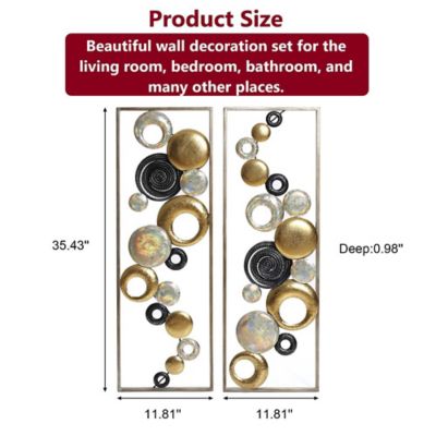 Image showing 7 th LuxenHome Set of 2 Modern Multi-Color Abstract Metal Wall Decor Panels