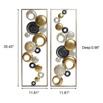 Image showing 8 th LuxenHome Set of 2 Modern Multi-Color Abstract Metal Wall Decor Panels
