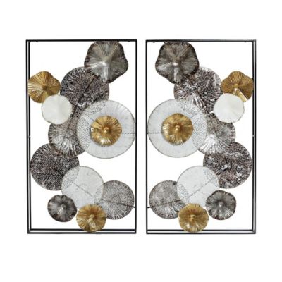 LuxenHome Set of 2 Modern Multi-Color Abstract Flowers Metal Wall Decor