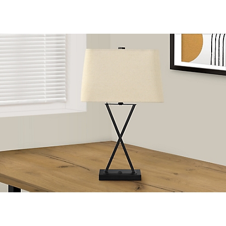 Monarch Specialties Table Lamp with Metal Cross Body Frame and USB Port