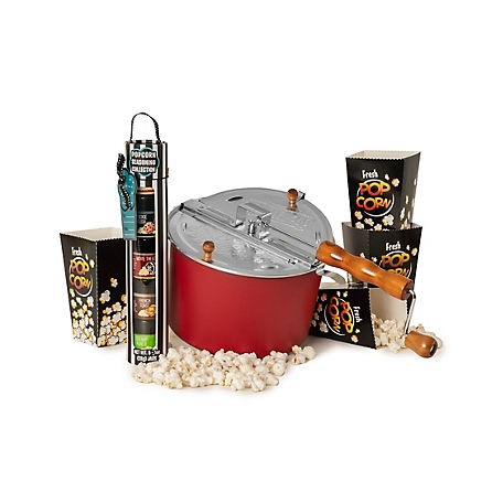 Wabash Valley Farms Whirley Pop Popcorn Seasoning Adventure Gift Set featuring Red Whirley Pop with Metal Gears
