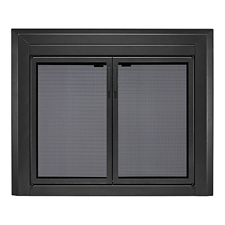 UniFlame Logan Black Cabinet-style Fireplace Doors with Smoke Tempered Glass, Small