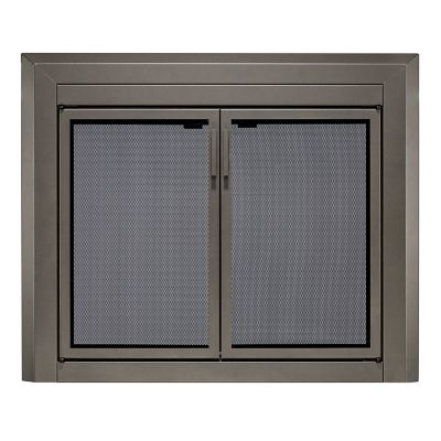 UniFlame Logan Gunmetal Cabinet-style Fireplace Doors with Smoke Tempered Glass, Small