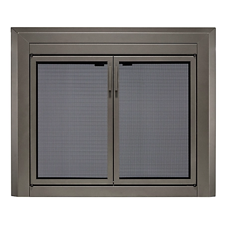 UniFlame Logan Gunmetal Cabinet-style Fireplace Doors with Smoke Tempered Glass, Medium