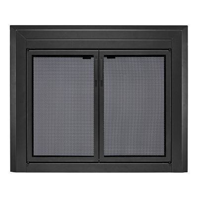 UniFlame Logan Black Cabinet-style Fireplace Doors with Smoke Tempered Glass, Large