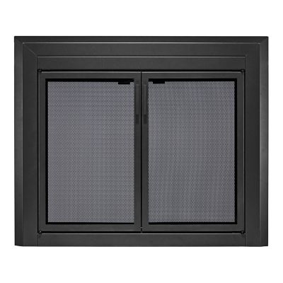 UniFlame Large Logan Cabinet Style Fireplace Doors with Smoke Tempered Glass, Black
