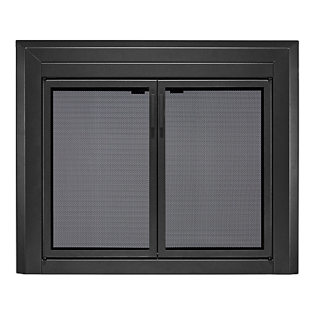 UniFlame Logan Black Cabinet-style Fireplace Doors with Smoke Tempered Glass, Large