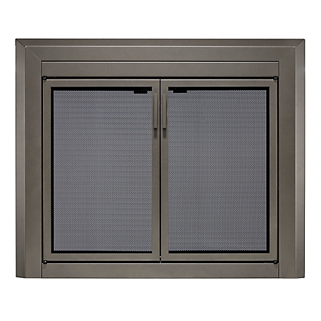 UniFlame Logan Gunmetal Cabinet-style Fireplace Doors with Smoke Tempered Glass, Large