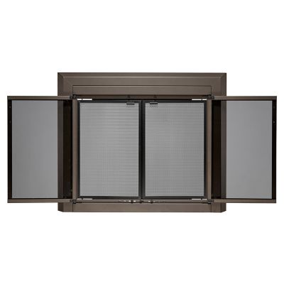 Image showing  Logan Oil Rubbed Bronze Cabinet-style Fireplace Doors with Smoke Tempered Glass, Large